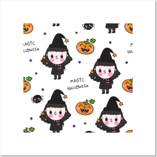 Cute Halloween witch cartoon kawaii design Posters and Art